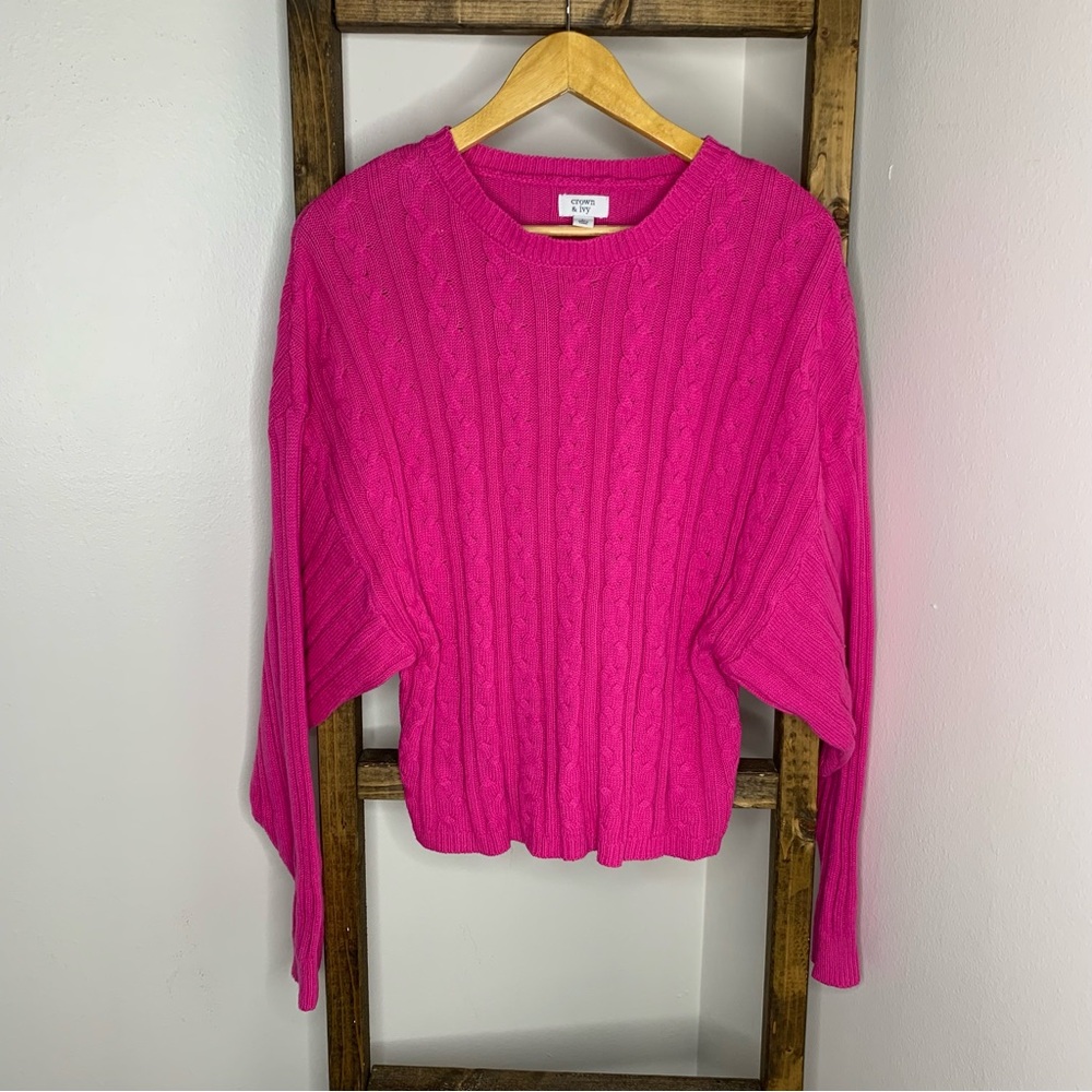 Crown & Ivy Pink Cable Knit Sweater Size L